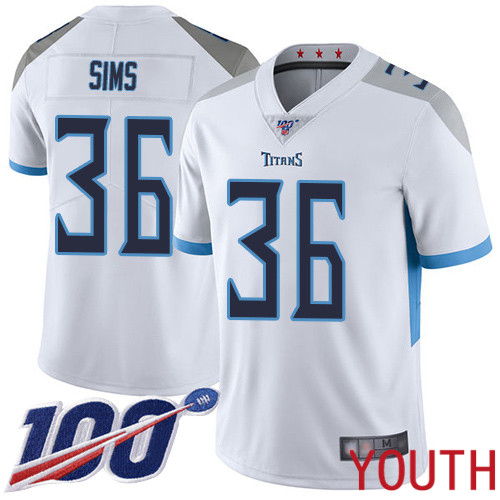 Tennessee Titans Limited White Youth LeShaun Sims Road Jersey NFL Football #36 100th Season Vapor Untouchable->tennessee titans->NFL Jersey